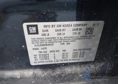 2017 Buick Encore Preferred from USA, damaged, VIN KL4CJASB2HB184107